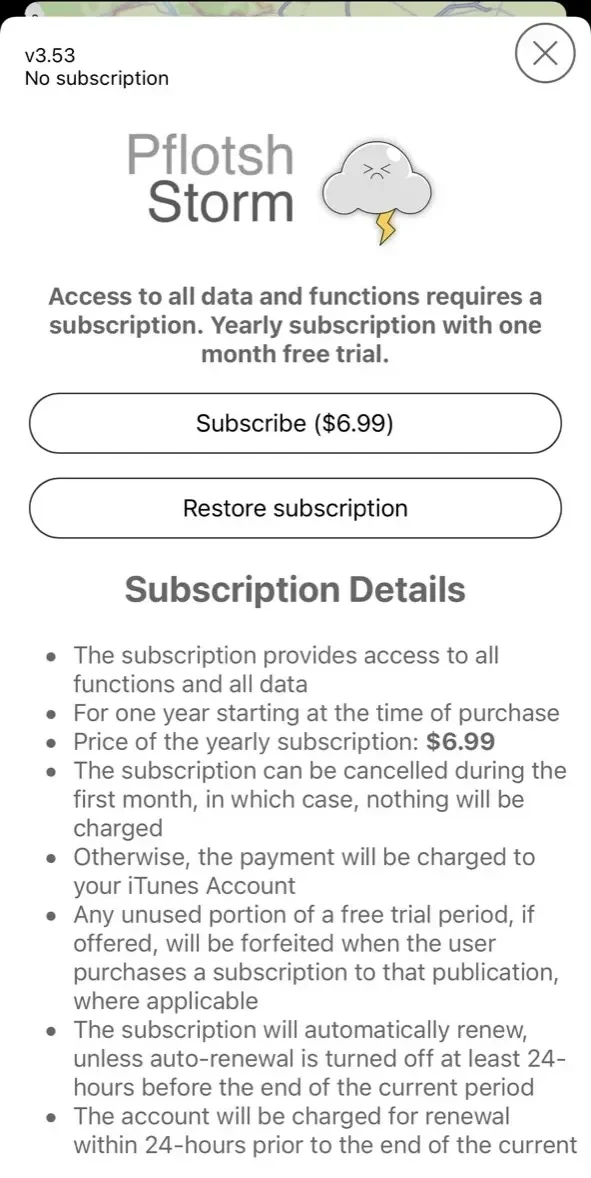 Pflotsh Storm paywall screen