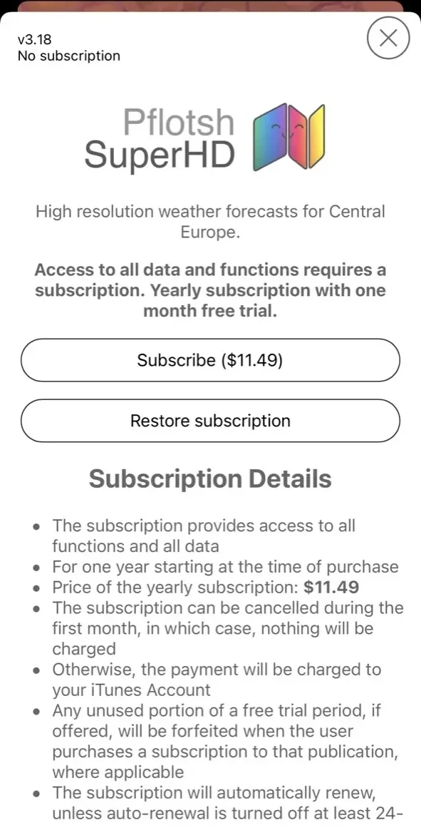 Pflotsh SuperHD paywall screen