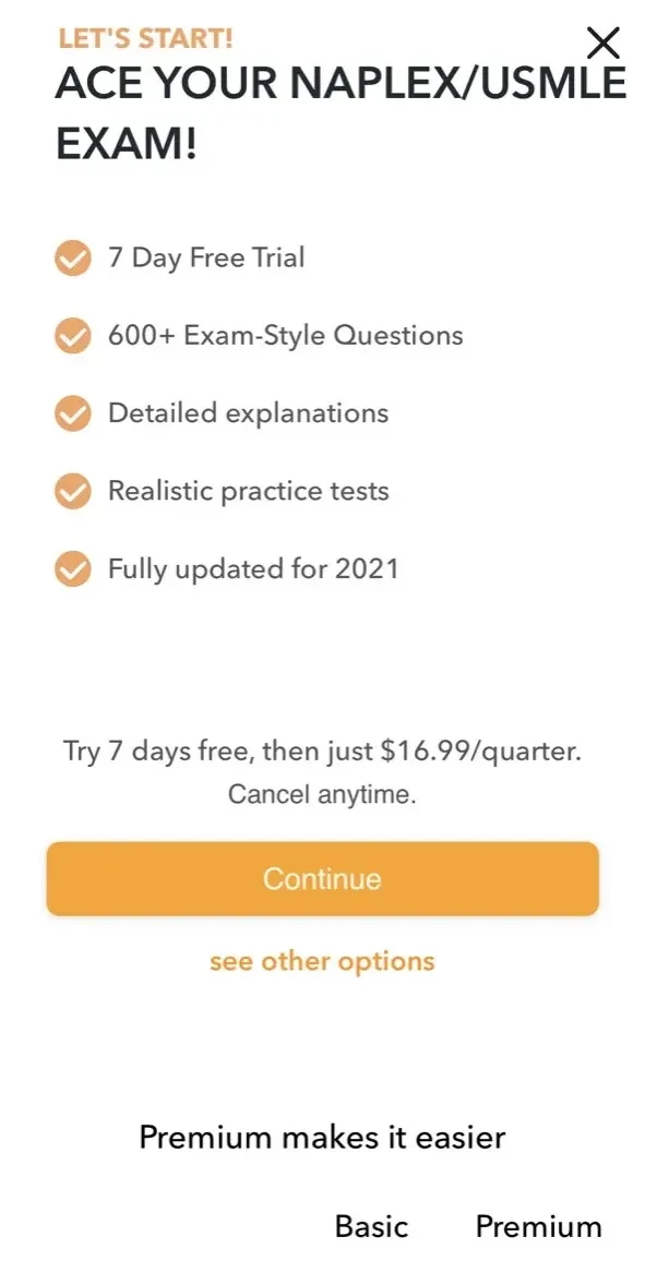 Pharmacology Exam Prep 2021 paywall screen