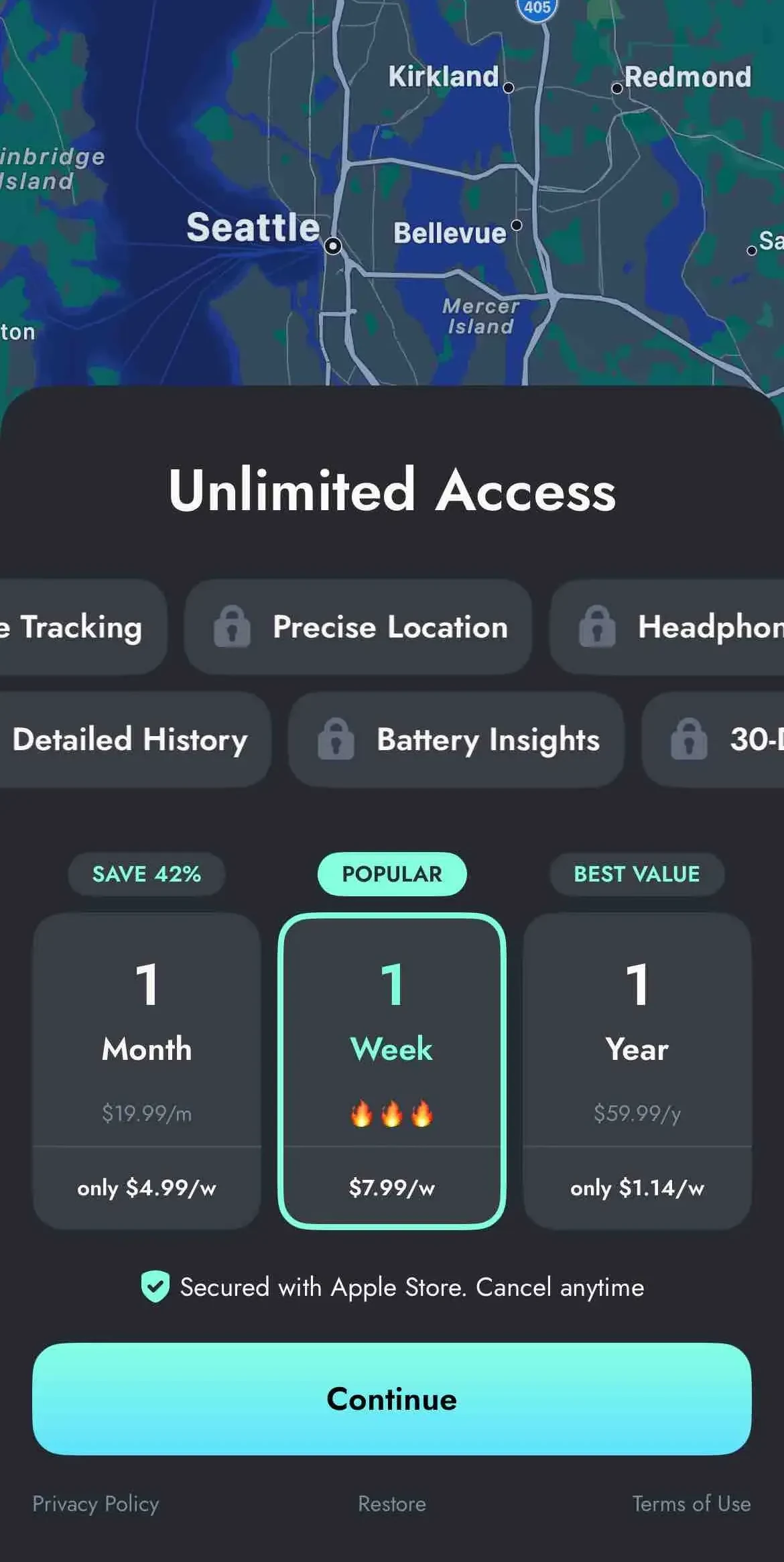 Phone Tracker paywall screen