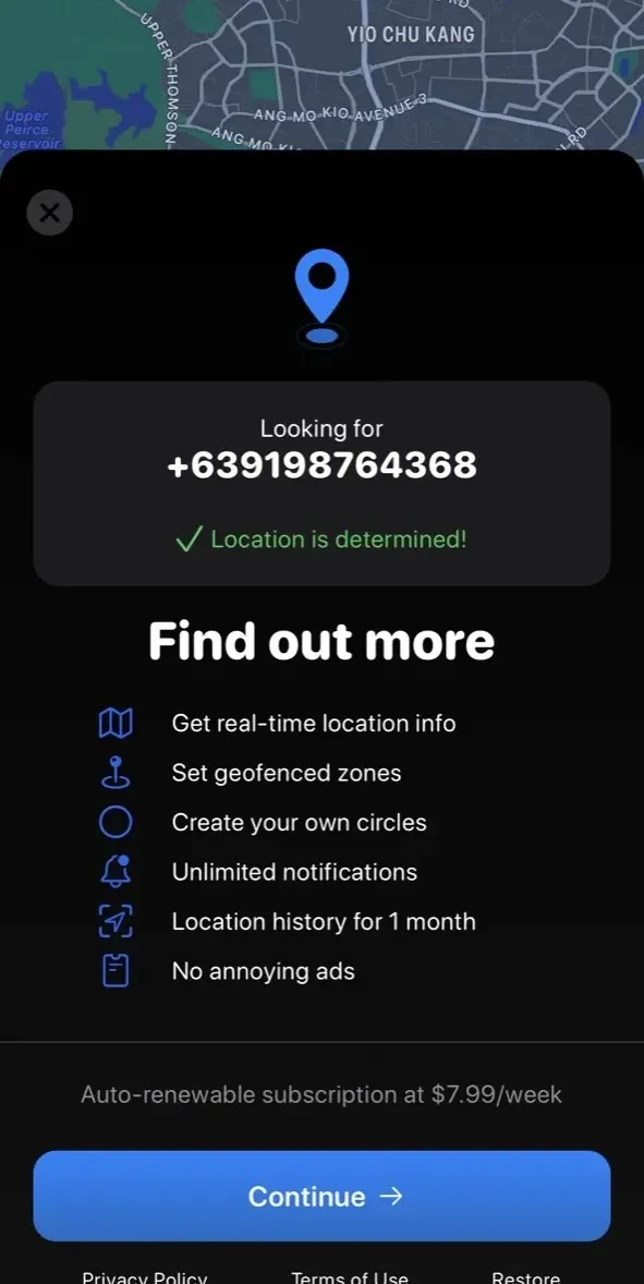 Phone Tracker paywall screen