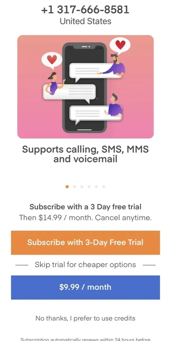 Phoner paywall screen