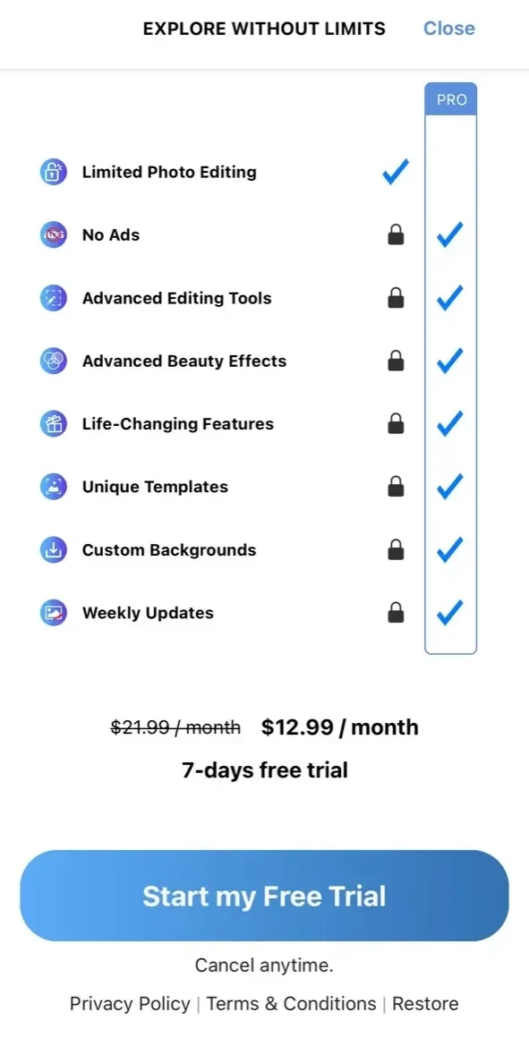 Phonty paywall screen