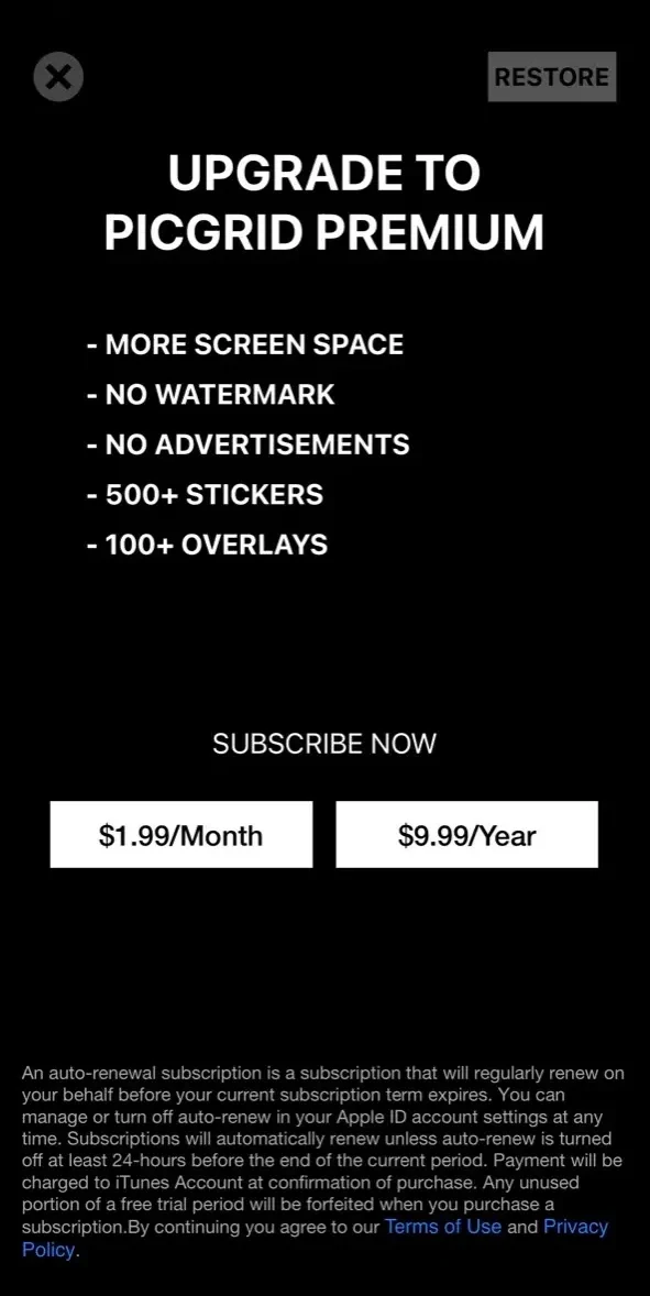 Photo Collage Maker paywall screen