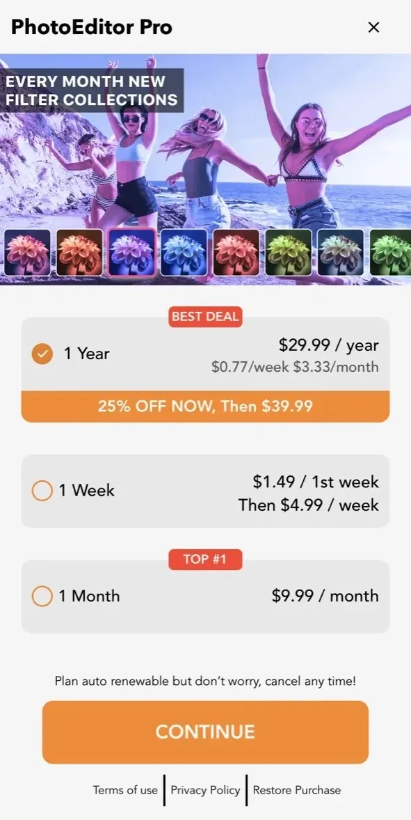 Photo Editor with Pic Collage paywall screen