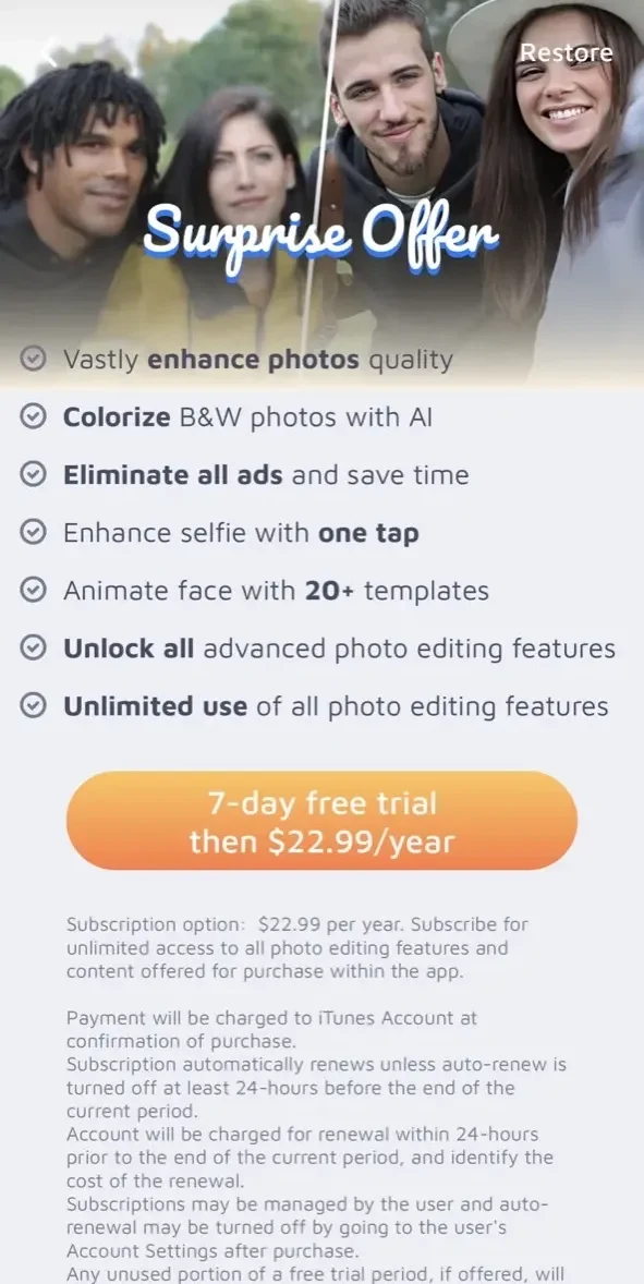 Photo Enhancer paywall screen