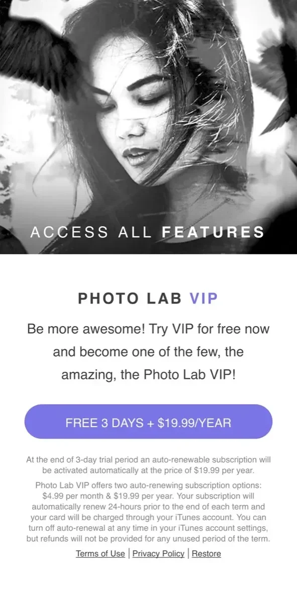 Photo Lab Editor paywall screen