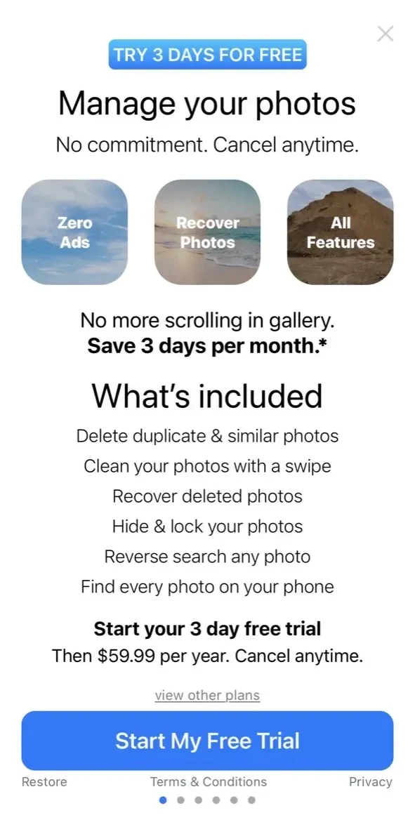 Photo Recovery paywall screen