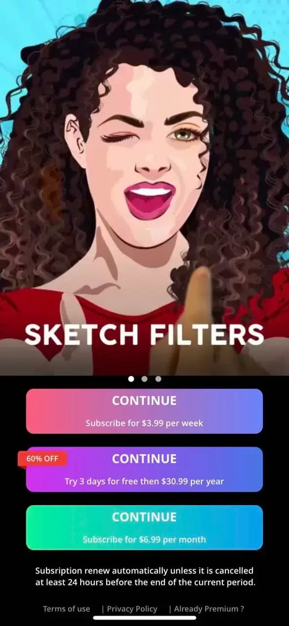 Photo To Sketch paywall screen