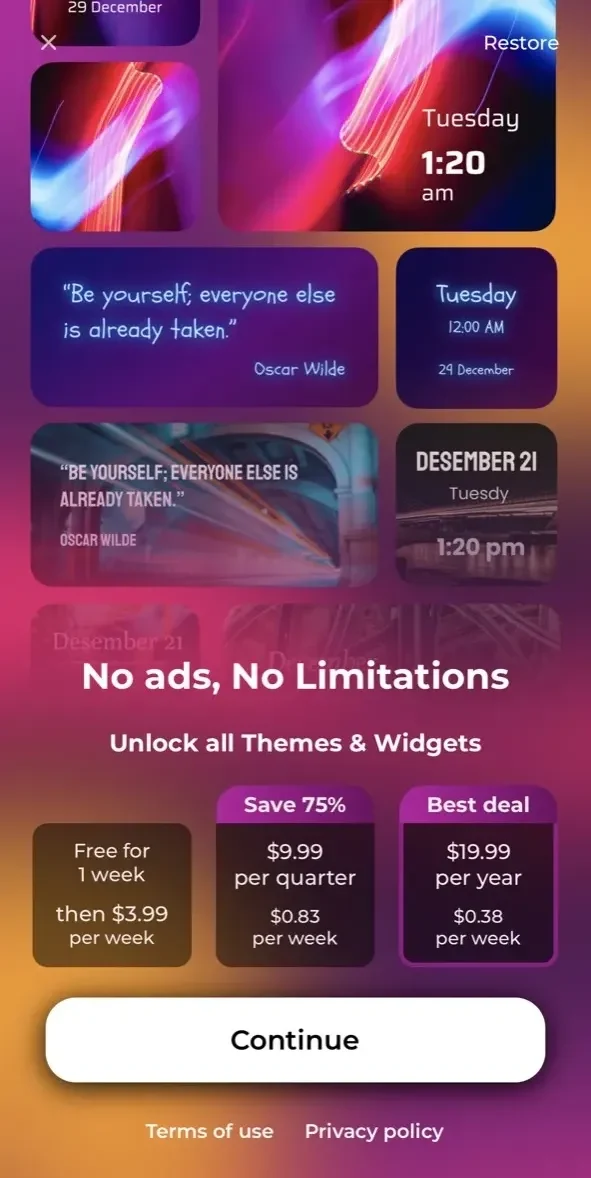 Photo Widget paywall screen