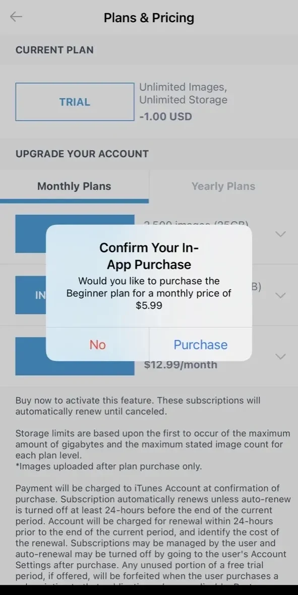 Photobucket Photo Storage paywall screen