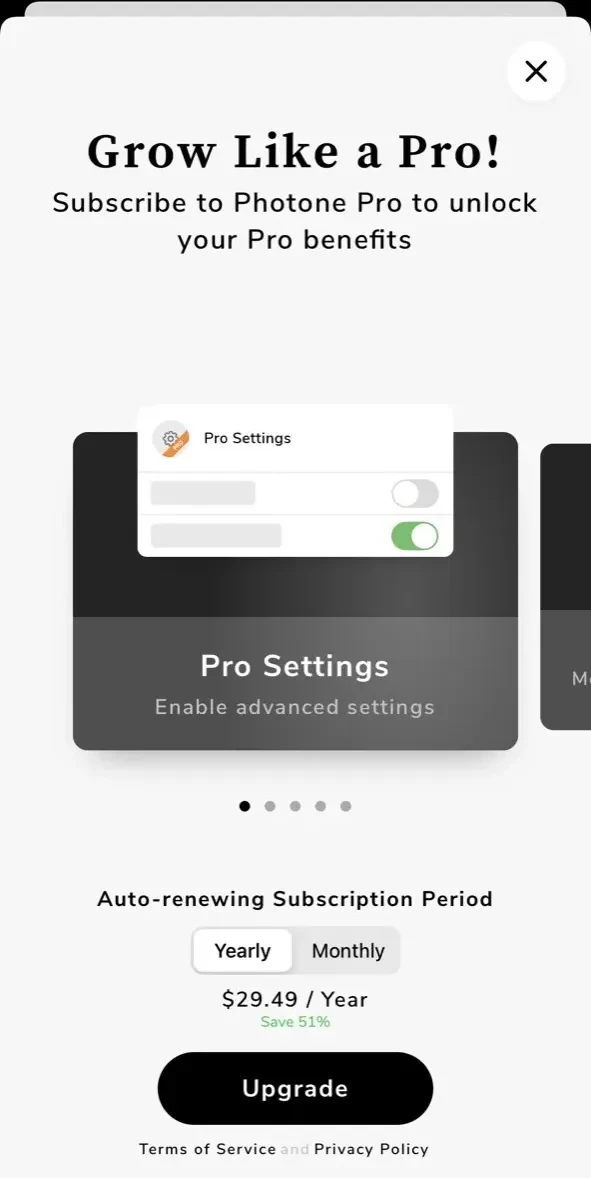 Photone paywall screen