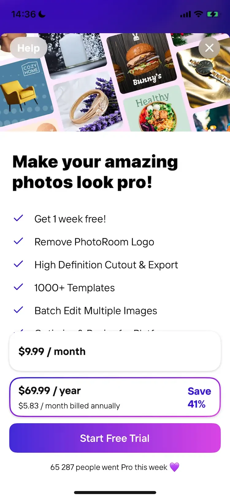 Photoroom paywall screen