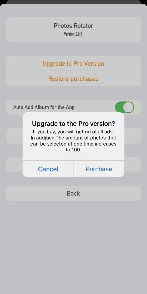 Photos Rotator paywall screen
