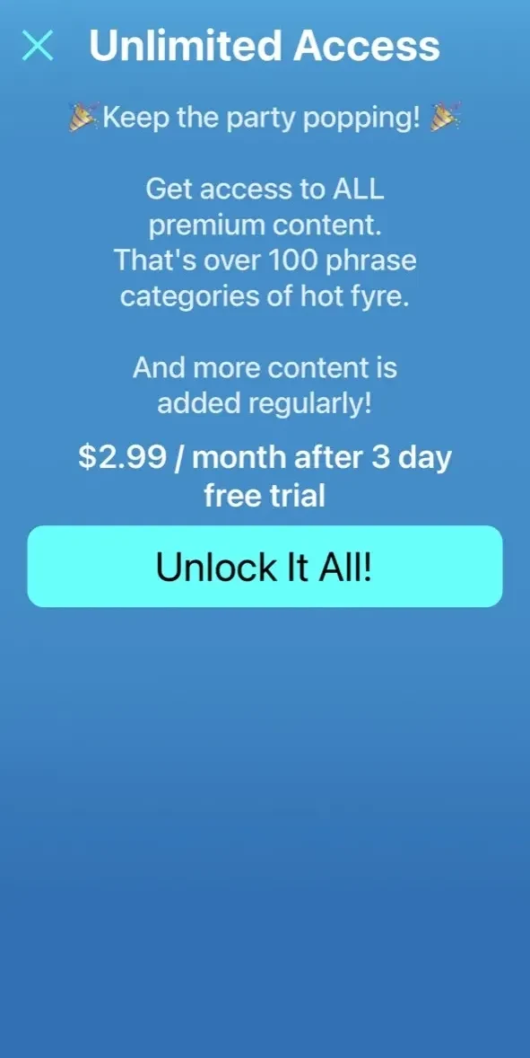 Phrase Party! Lite paywall screen