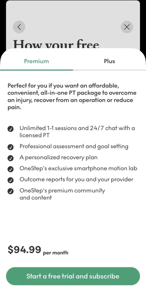 Physical Therapy paywall screen