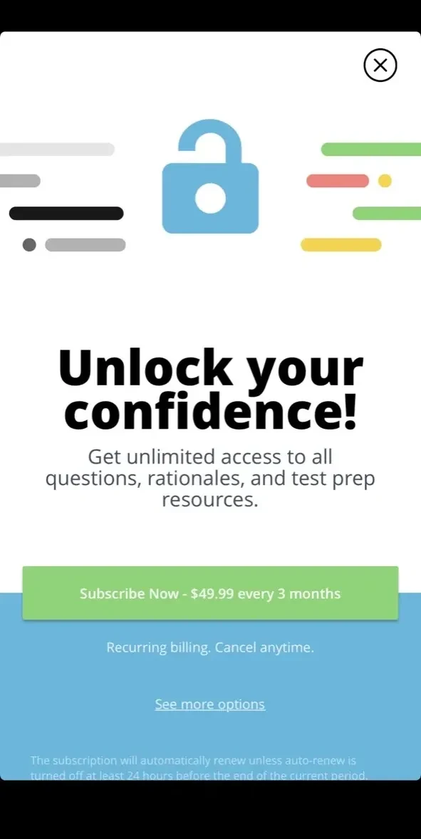 Physician Assistant Boards Q&A paywall screen