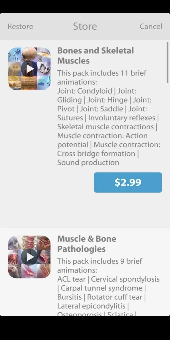Physiology Animations paywall screen