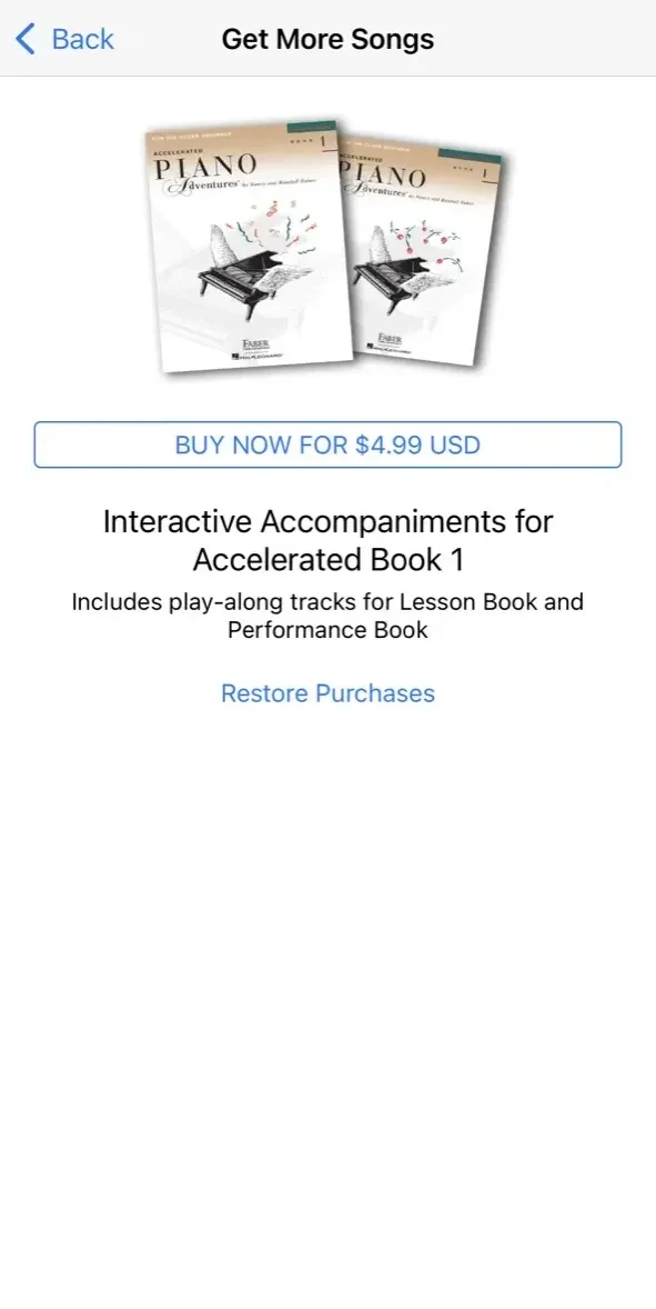 Piano Adventures paywall screen