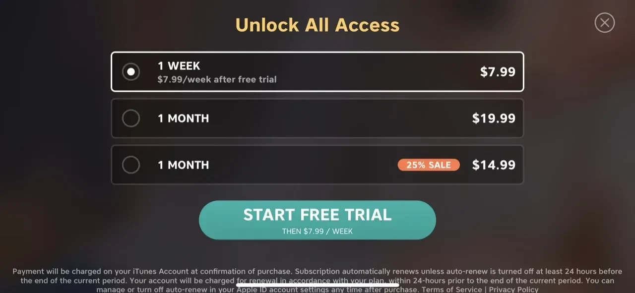 Piano app paywall screen