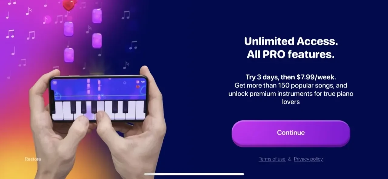 Piano Crush paywall screen
