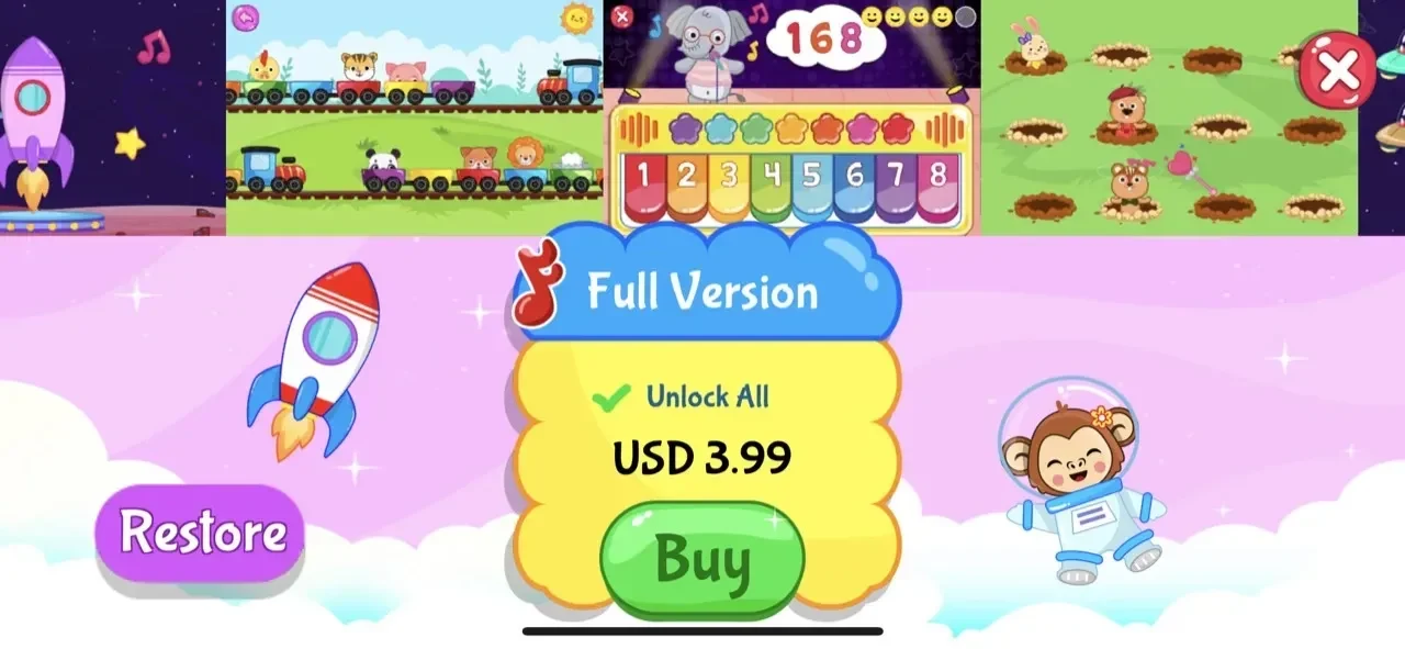 Piano Kids Music Learning Game paywall screen