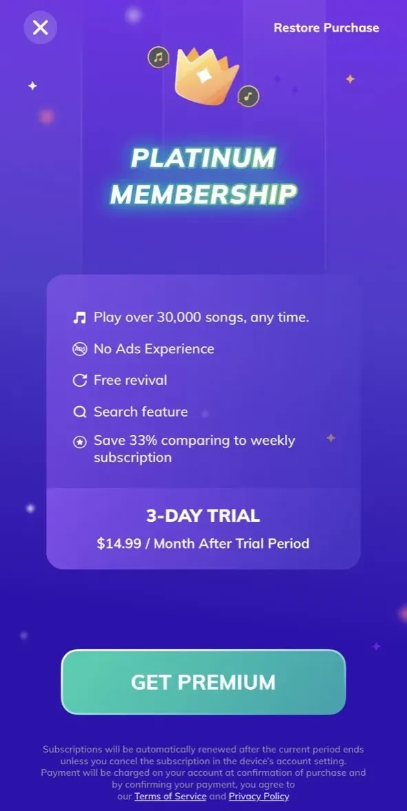 Piano Game 7 paywall screen