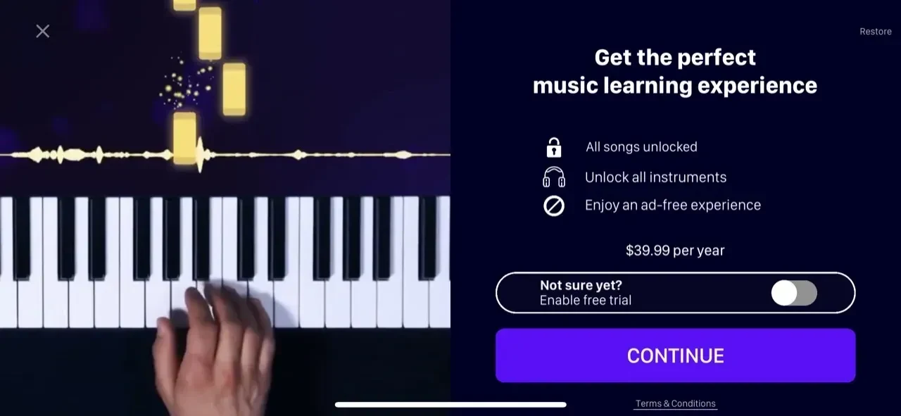 Piano paywall screen