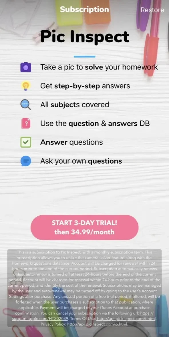 Pic Inspect paywall screen