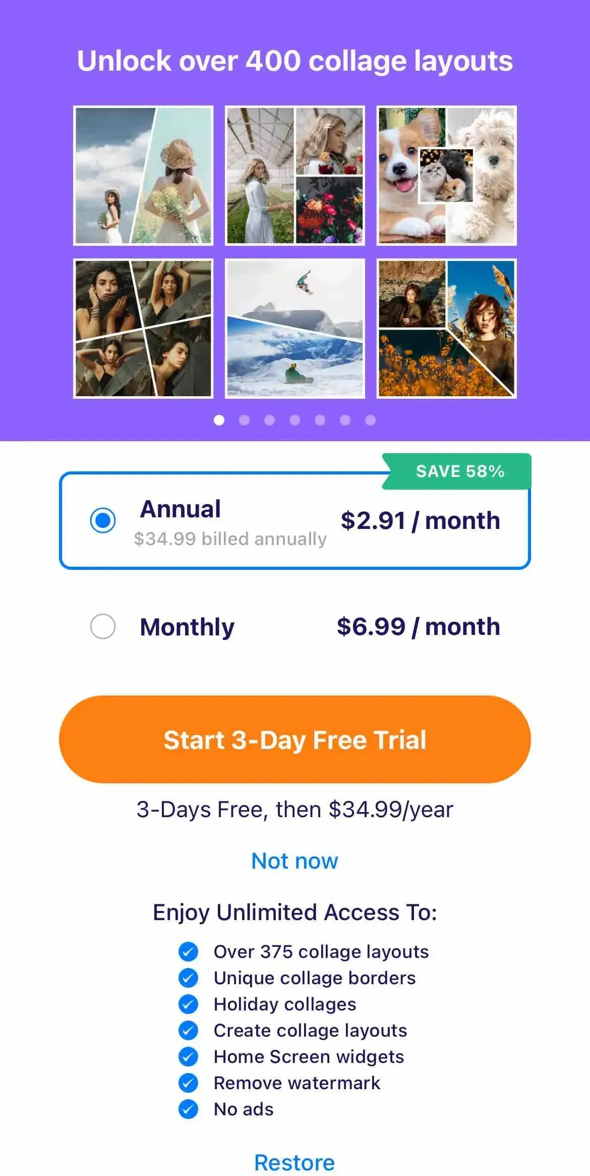 Pic Stitch paywall screen
