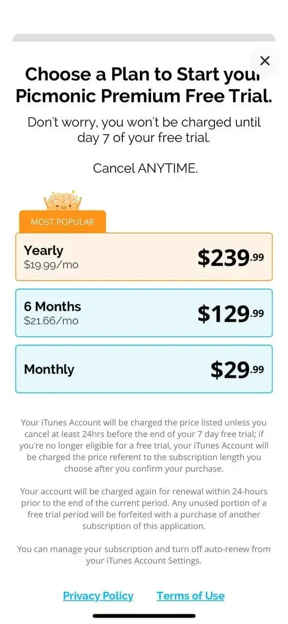Picmonic Nursing School Study paywall screen