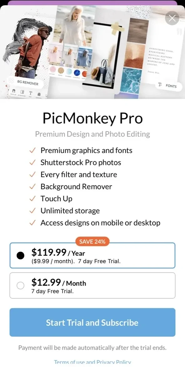 PicMonkey Photo paywall screen