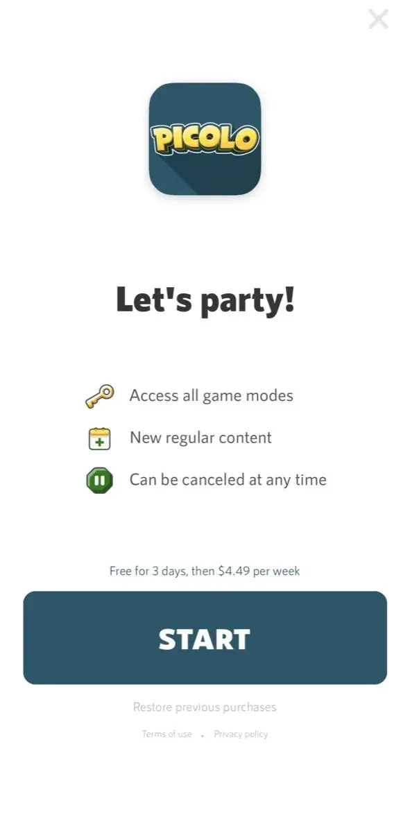 Picolo paywall screen