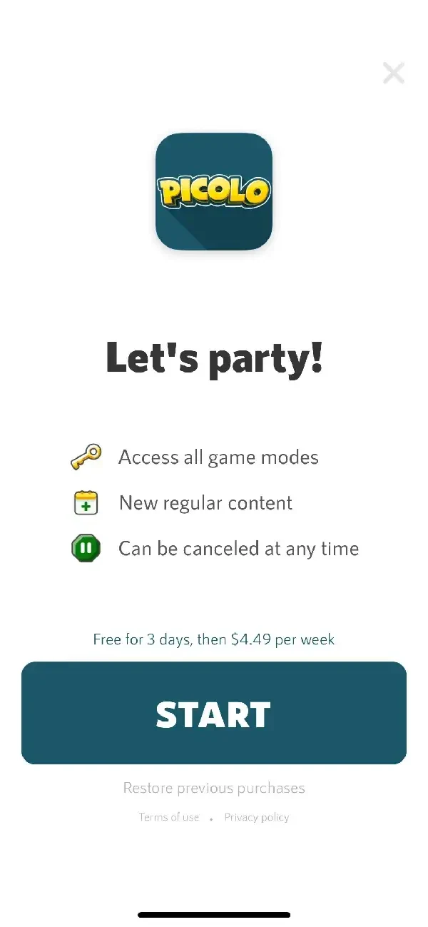 Picolo paywall screen