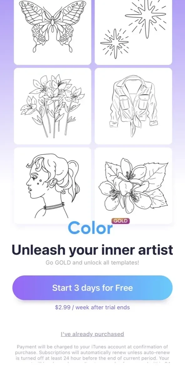 Picsart Color paywall screen