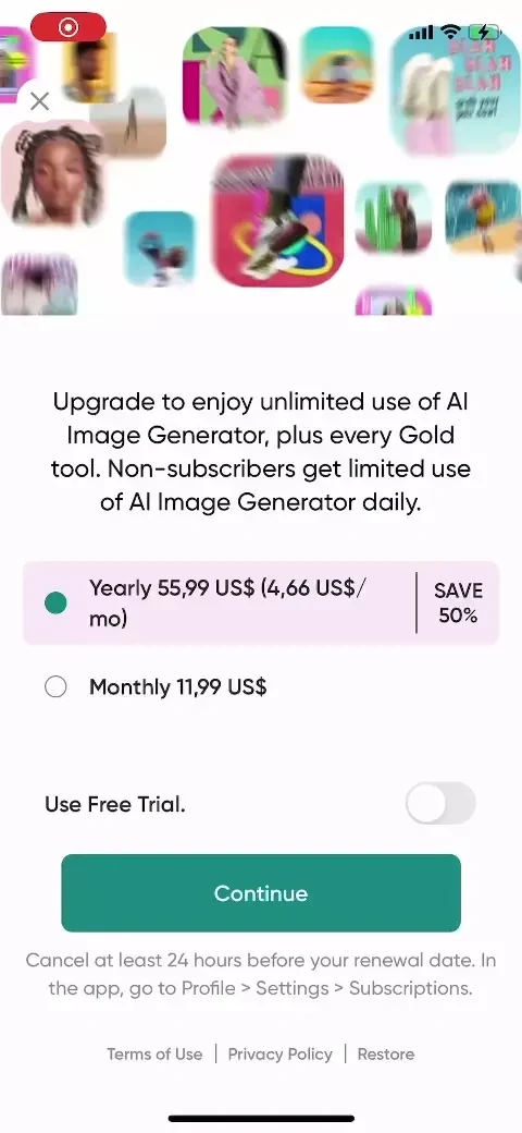 Picsart paywall screen