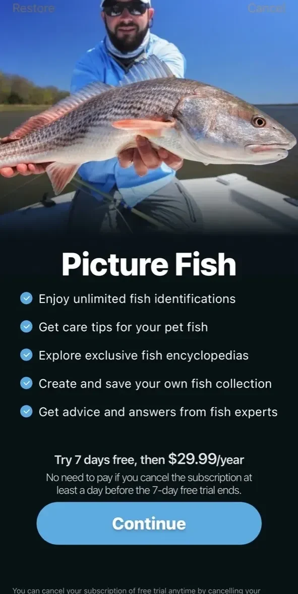Picture Fish paywall screen