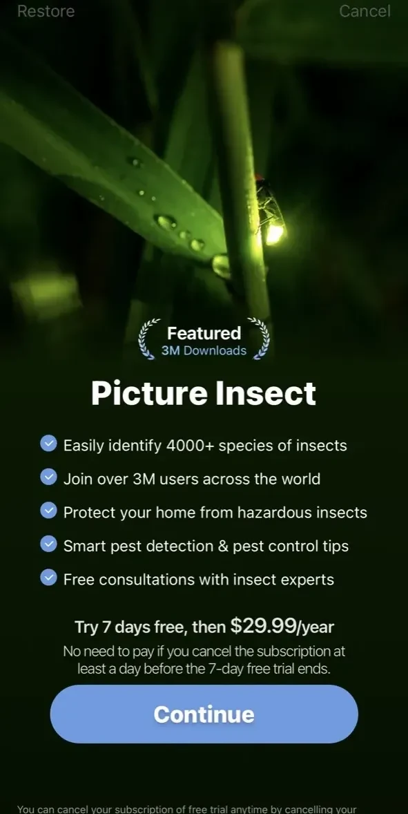 Picture Insect paywall screen