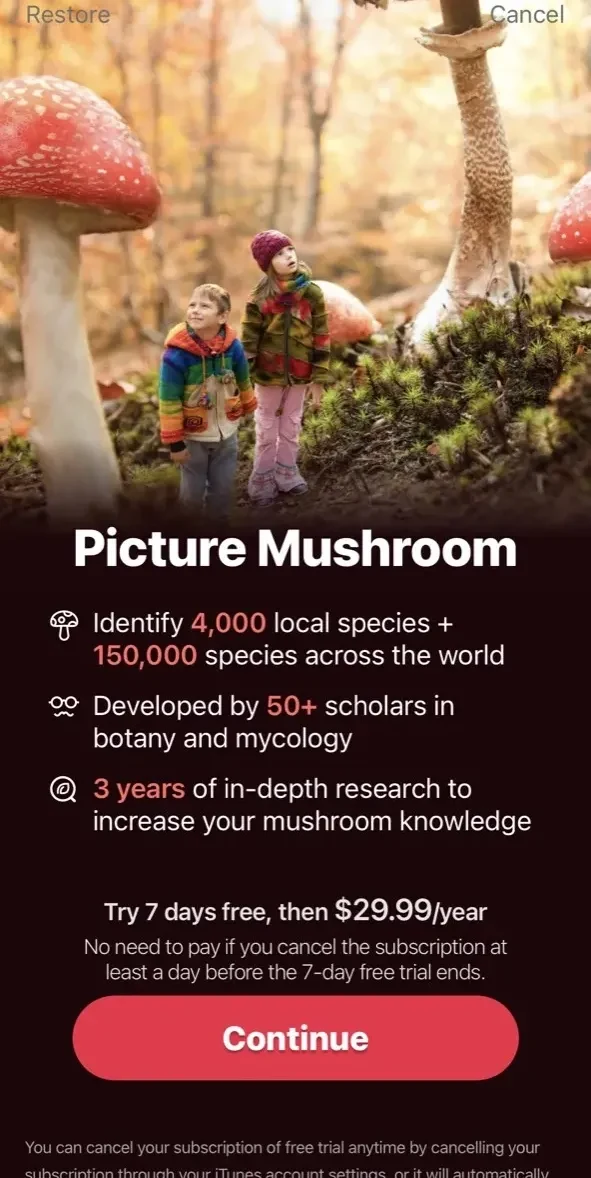 Picture Mushroom paywall screen