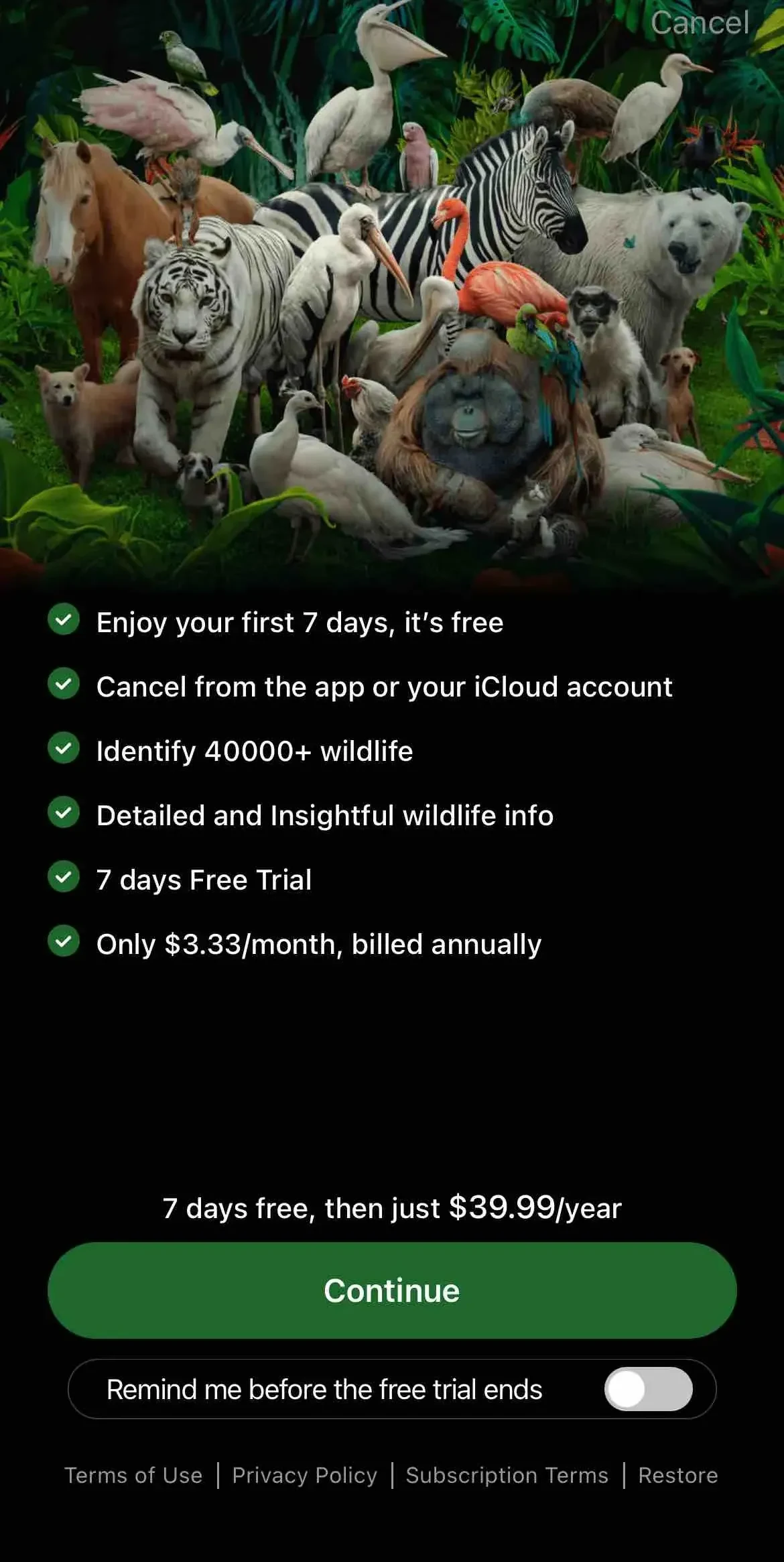 Picture Nature paywall screen