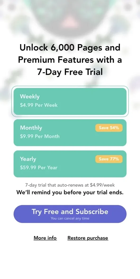 Adult Coloring Book paywall screen