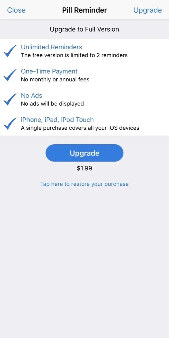 Pill Reminder paywall screen
