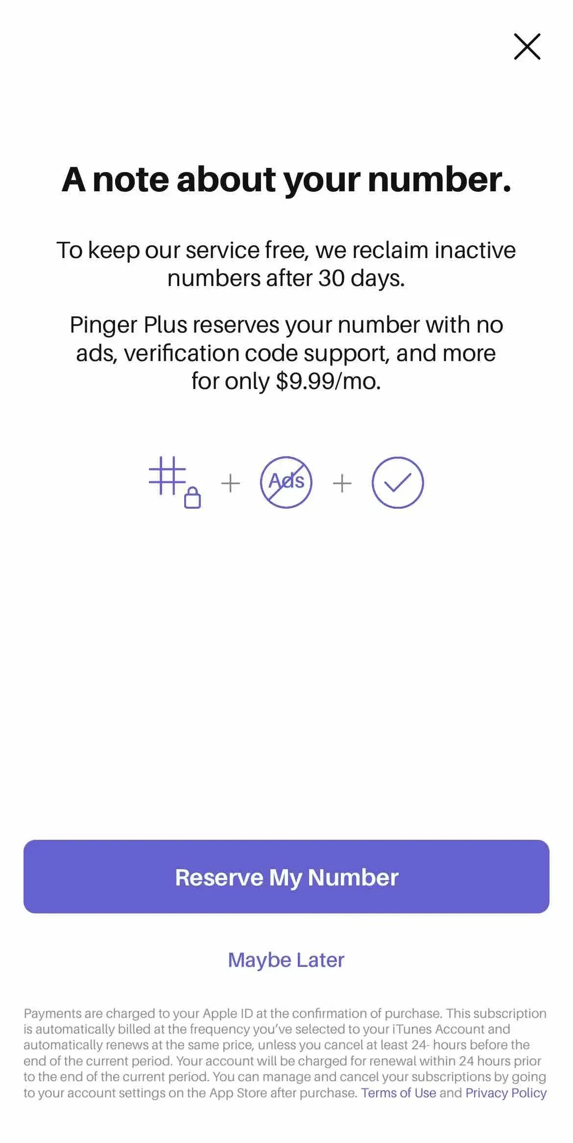 Pinger paywall screen
