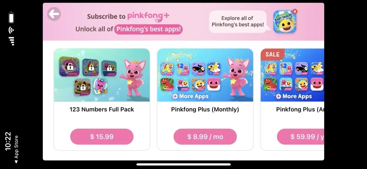 Pinkfong 123 Numbers paywall screen