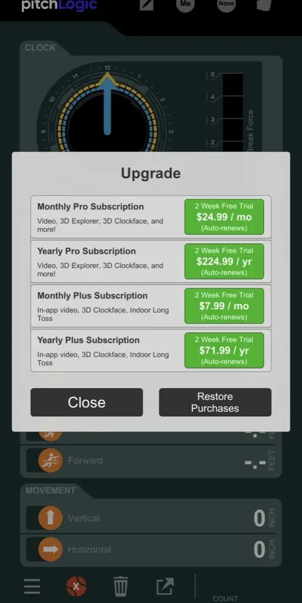 pitchLogic paywall screen