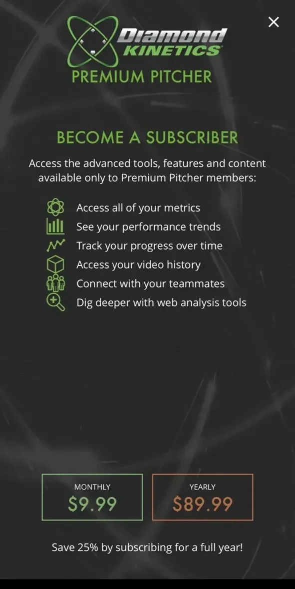 PitchTracker Softball paywall screen