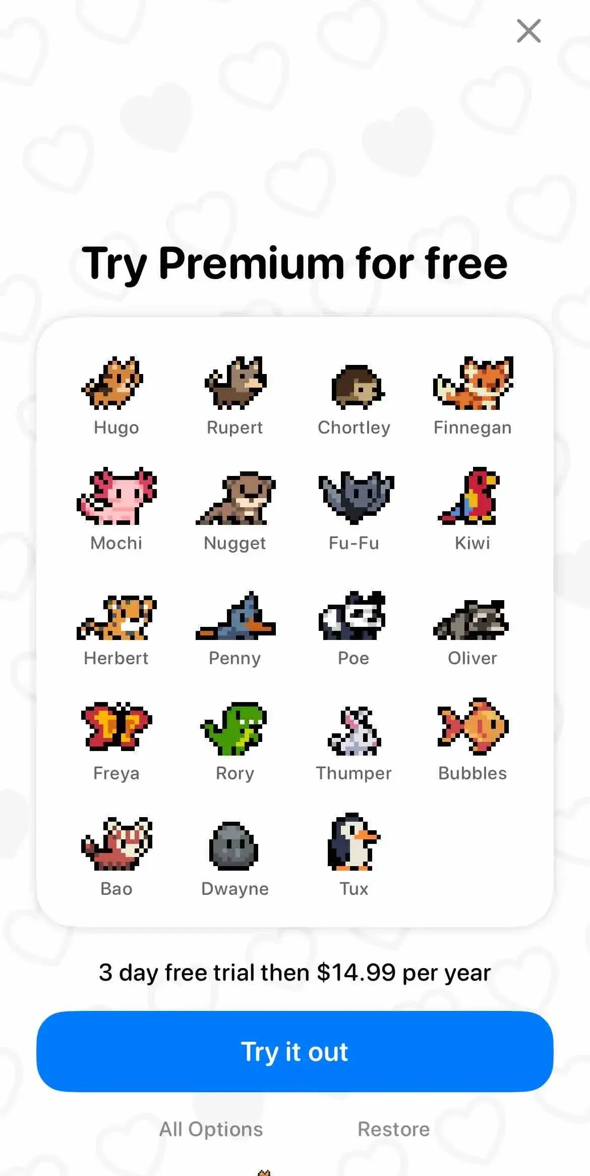 Pixel Pals Widget Pet Game paywall screen