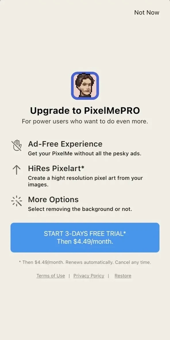 PixelMe paywall screen