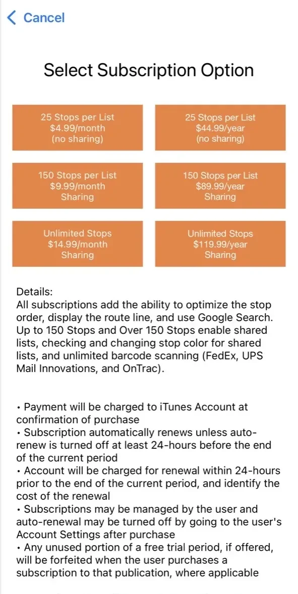 PlaceMaker Route Planner paywall screen