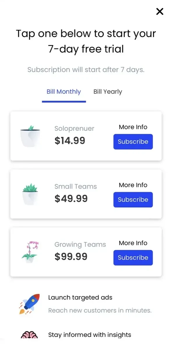 Plai paywall screen